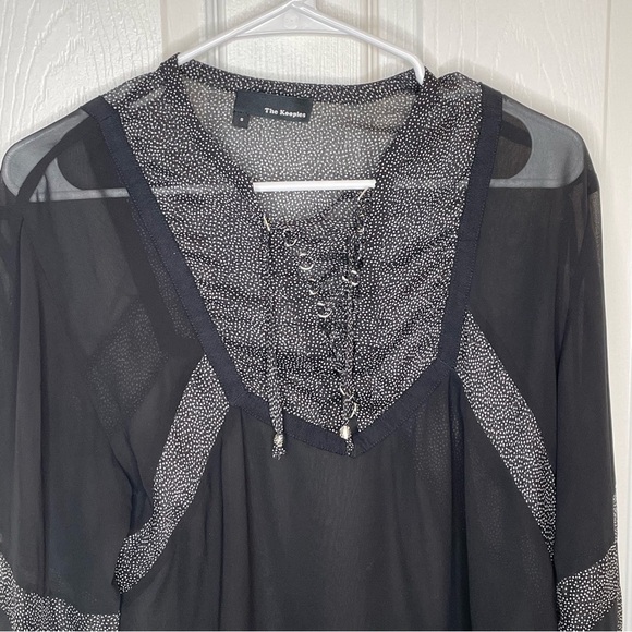 The Kooples Lace Up Sheer Blouse in Black S - Picture 4 of 8